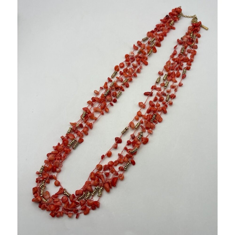 Kenneth Cole Multi-Strand Pink Bead Necklace Gold Tone Accents Boho Coral Style - Picture 2 of 8